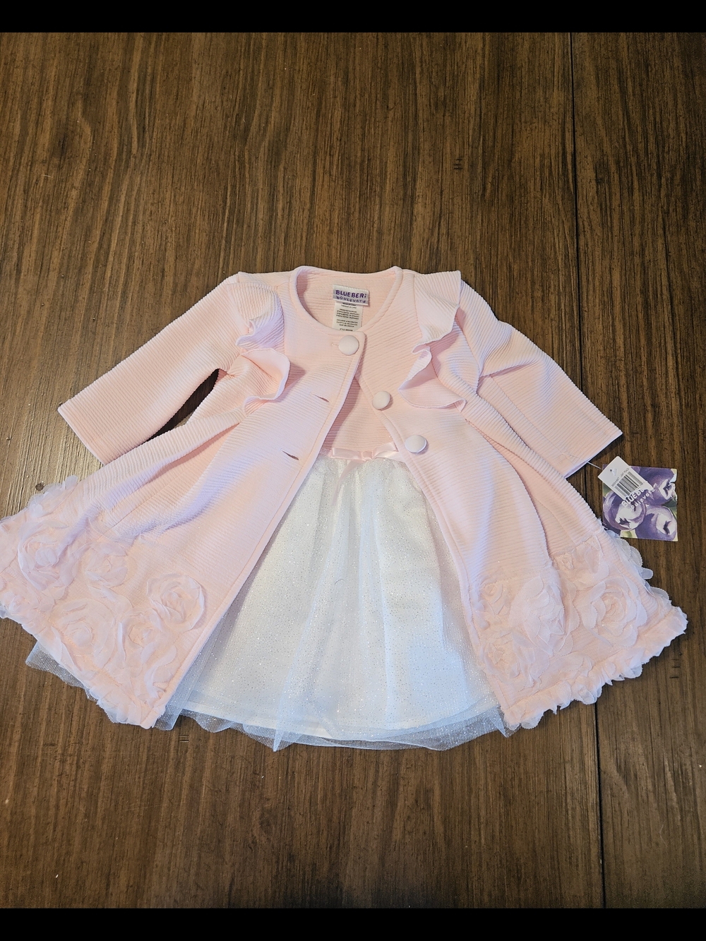 Blueberi Boulevard Pink Coat and White Tulle Dress Set